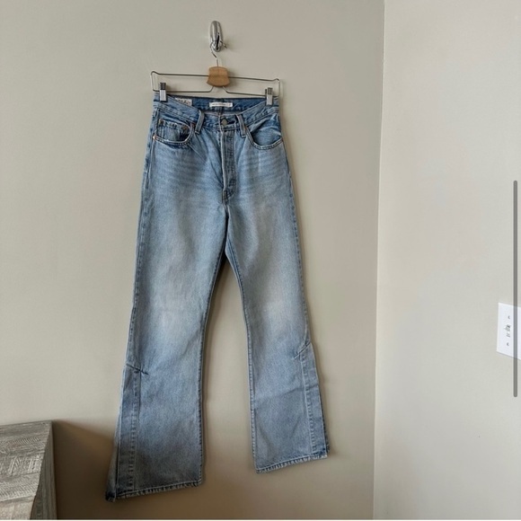 LEVI’S-BLUE Ribcage Split Flare Jeans (Size:27) - Picture 5 of 14